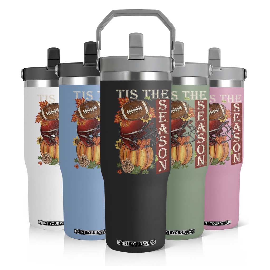 Thanksgiving Tis The Season Flip Straw Tumbler American Football Pumpkin Fall Season TS11 Print Your Wear