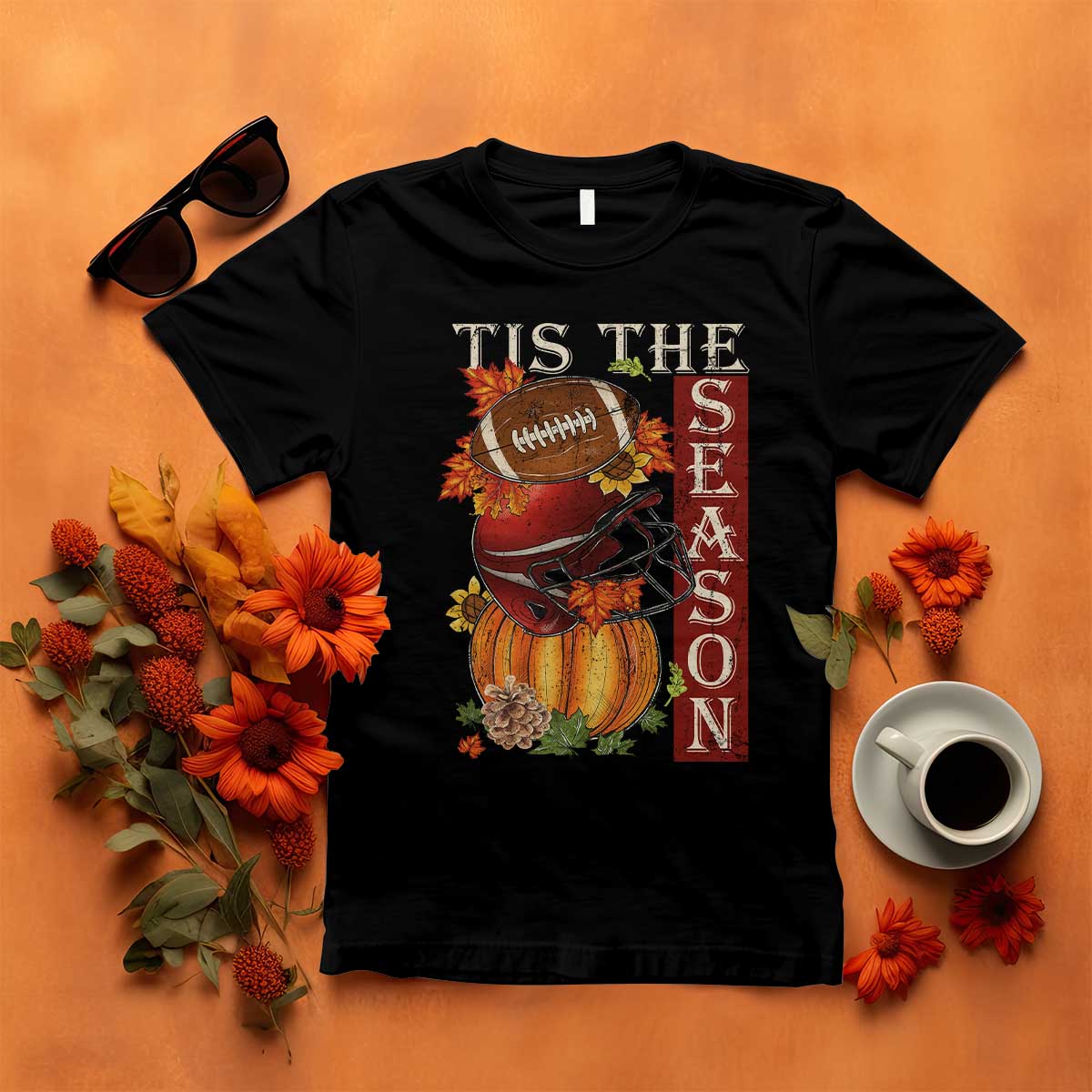 Thanksgiving Tis The Season T Shirt American Football Pumpkin Fall Season TS11 Black Print Your Wear