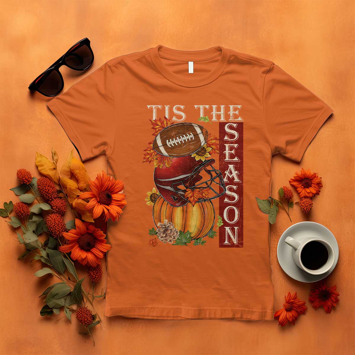 Thanksgiving Tis The Season T Shirt American Football Pumpkin Fall Season TS11 Orange Print Your Wear