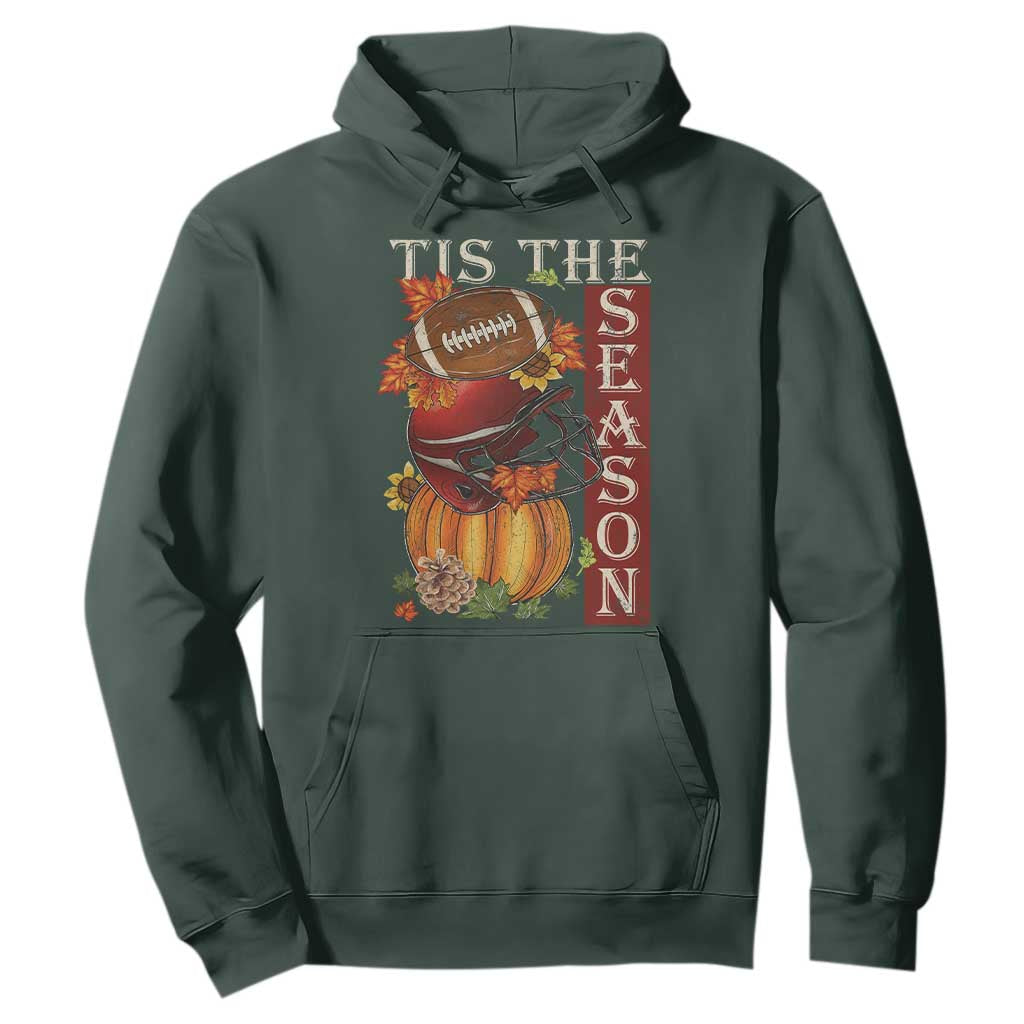 Thanksgiving Tis The Season Hoodie American Football Pumpkin Fall Season TS11 Dark Forest Green Print Your Wear