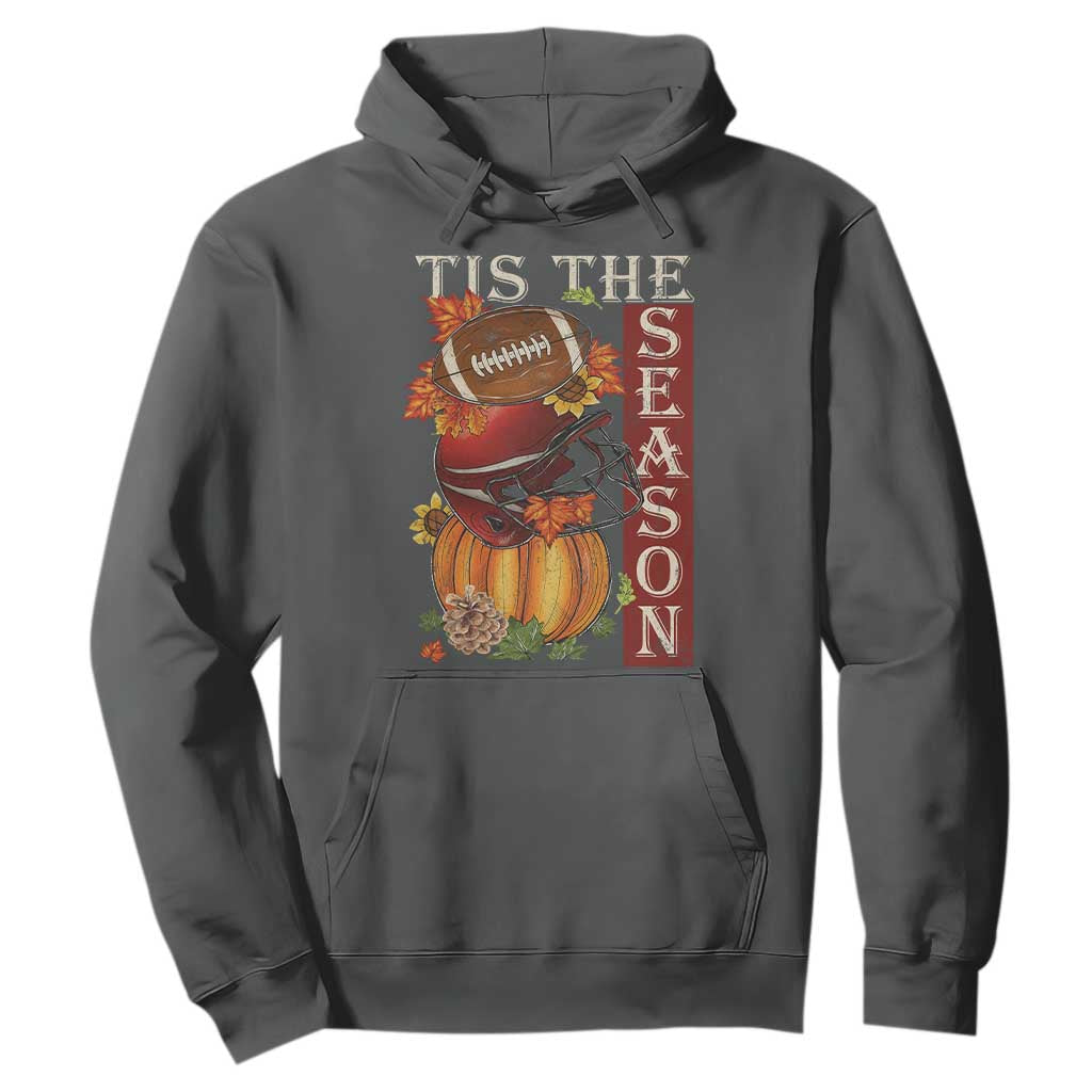 Thanksgiving Tis The Season Hoodie American Football Pumpkin Fall Season TS11 Dark Heather Print Your Wear