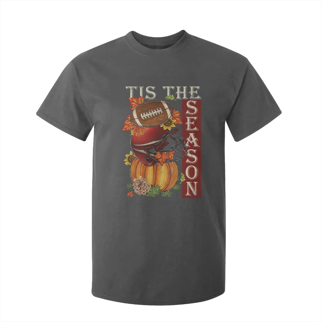 Thanksgiving Tis The Season T Shirt For Kid American Football Pumpkin Fall Season TS11 Dark Heather Print Your Wear