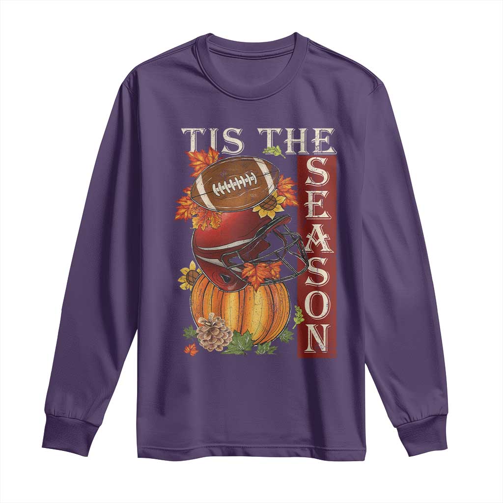 Thanksgiving Tis The Season Long Sleeve Shirt American Football Pumpkin Fall Season TS11 Purple Print Your Wear