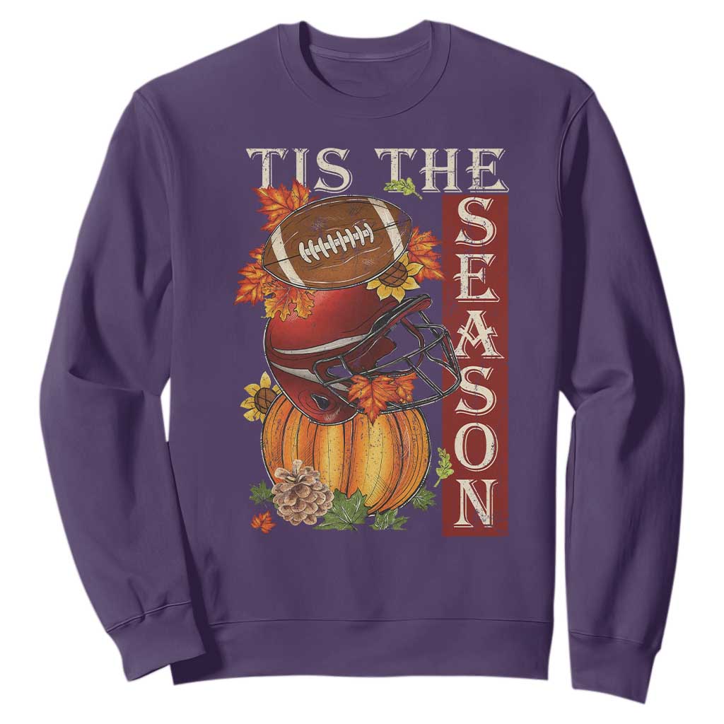 Thanksgiving Tis The Season Sweatshirt American Football Pumpkin Fall Season TS11 Purple Print Your Wear