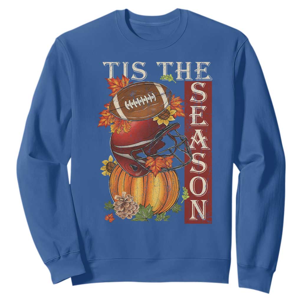 Thanksgiving Tis The Season Sweatshirt American Football Pumpkin Fall Season TS11 Royal Blue Print Your Wear