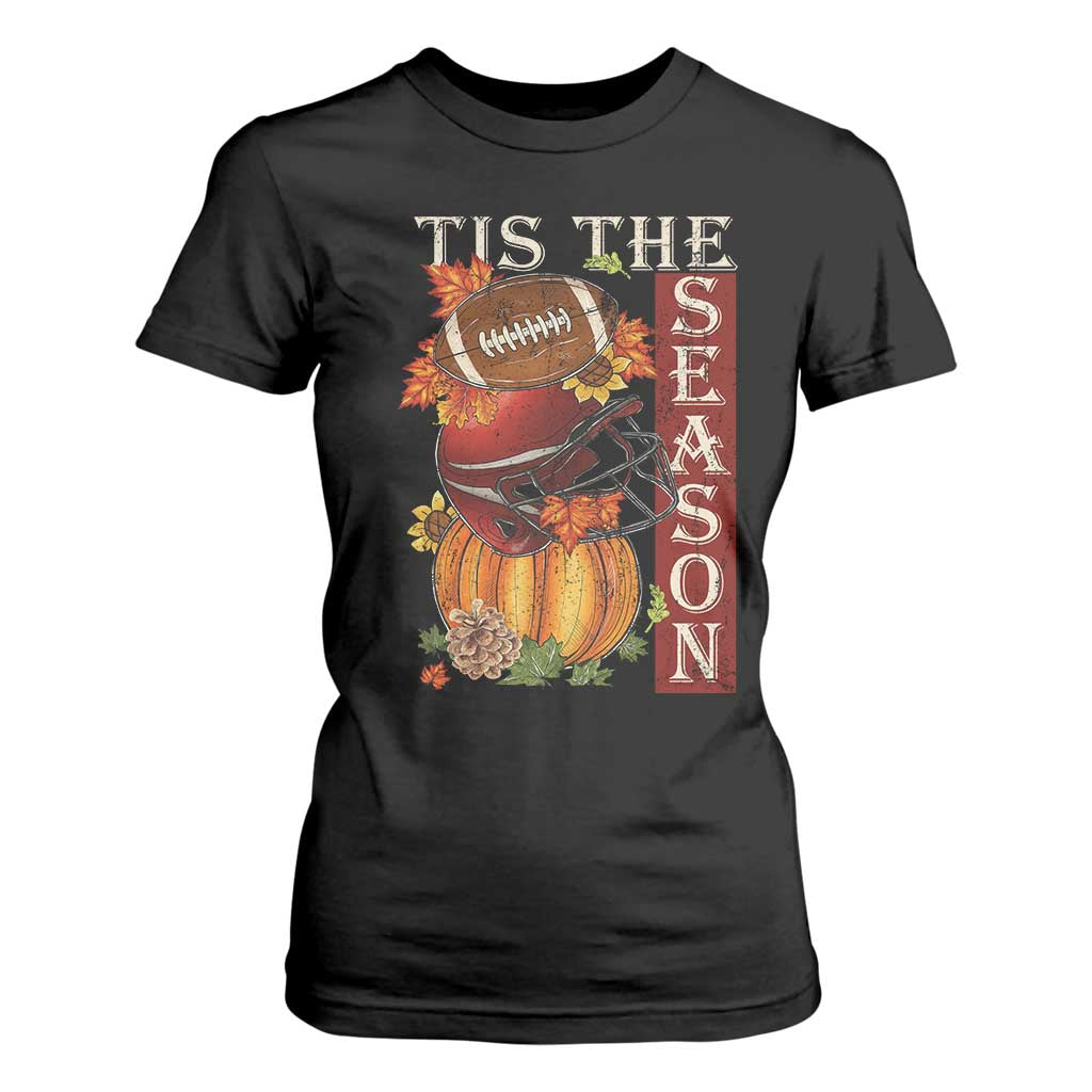 Thanksgiving Tis The Season T Shirt For Women American Football Pumpkin Fall Season TS11 Black Print Your Wear