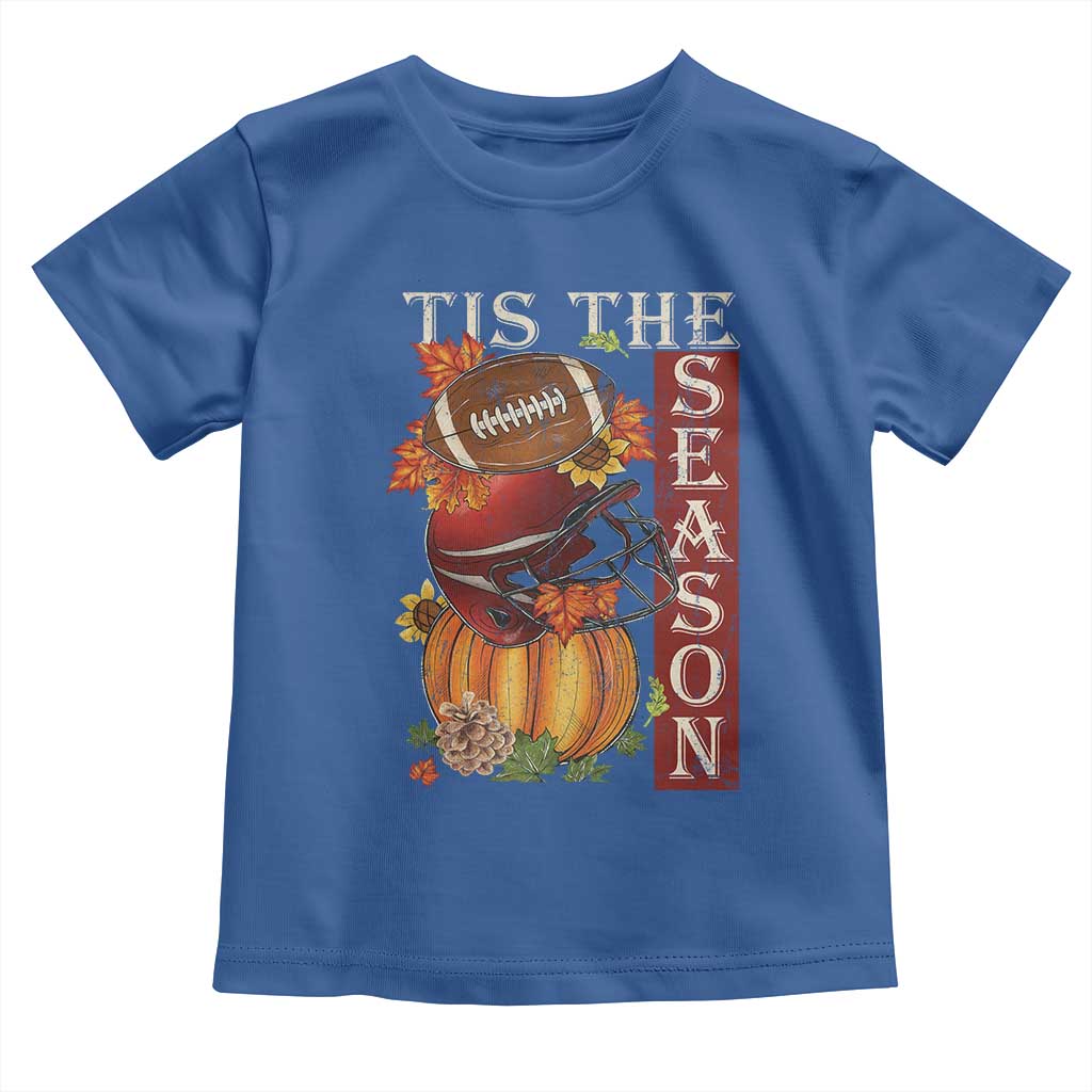 Thanksgiving Tis The Season Toddler T Shirt American Football Pumpkin Fall Season TS11 Royal Blue Print Your Wear