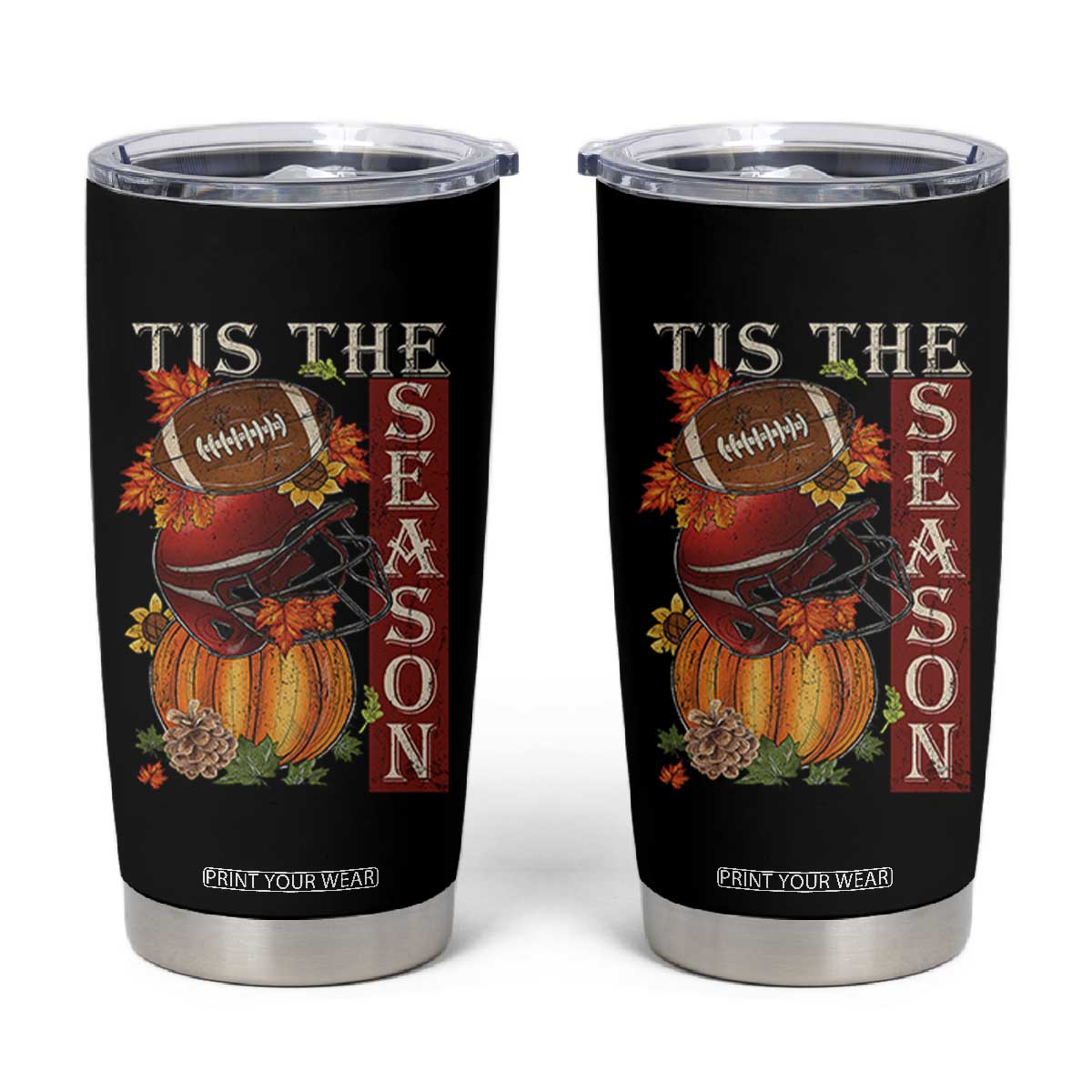 Thanksgiving Tis The Season Tumbler Cup American Football Pumpkin Fall Season TS11 Black Print Your Wear