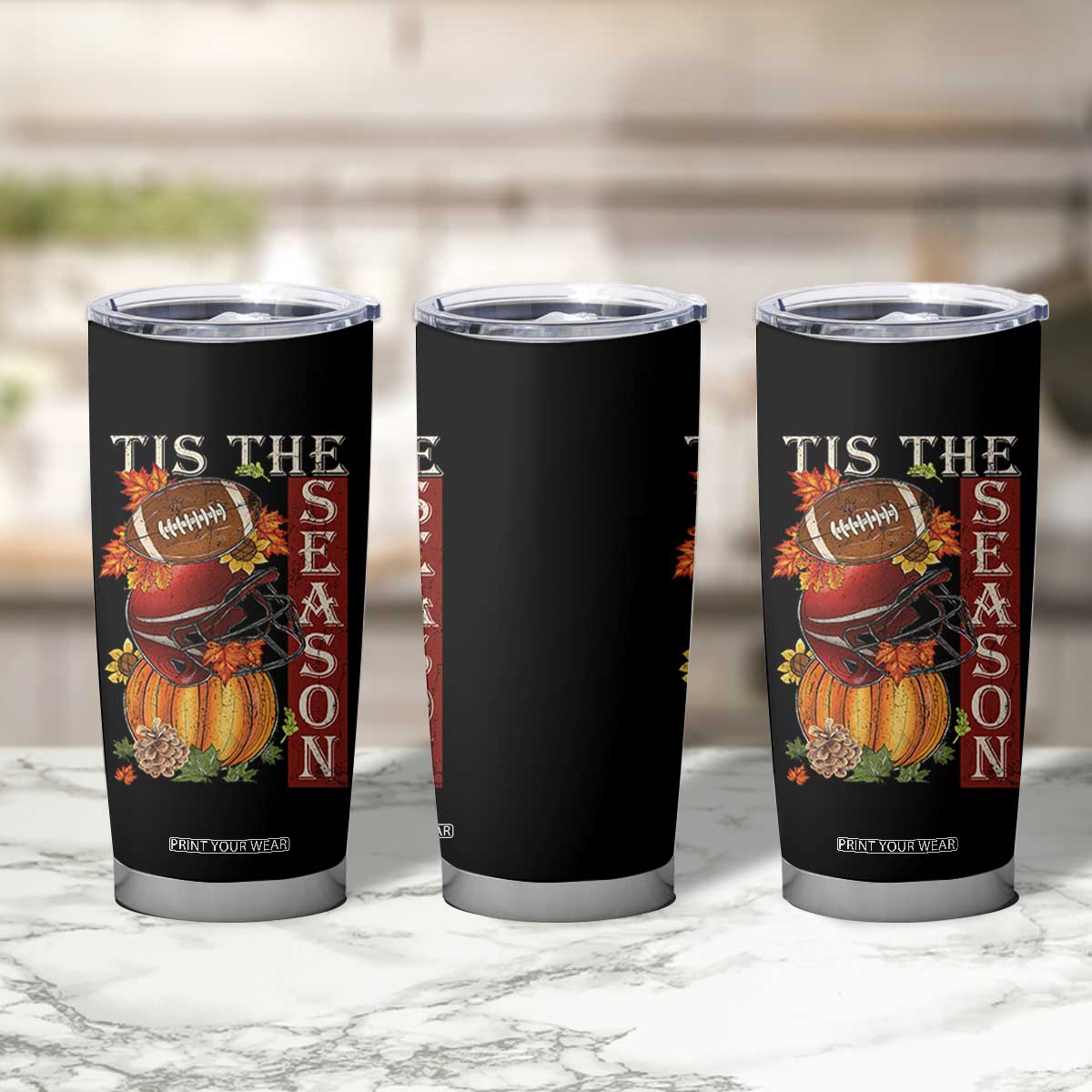 Thanksgiving Tis The Season Tumbler Cup American Football Pumpkin Fall Season TS11 Print Your Wear