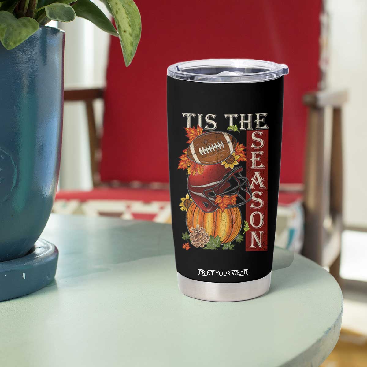 Thanksgiving Tis The Season Tumbler Cup American Football Pumpkin Fall Season TS11 Print Your Wear
