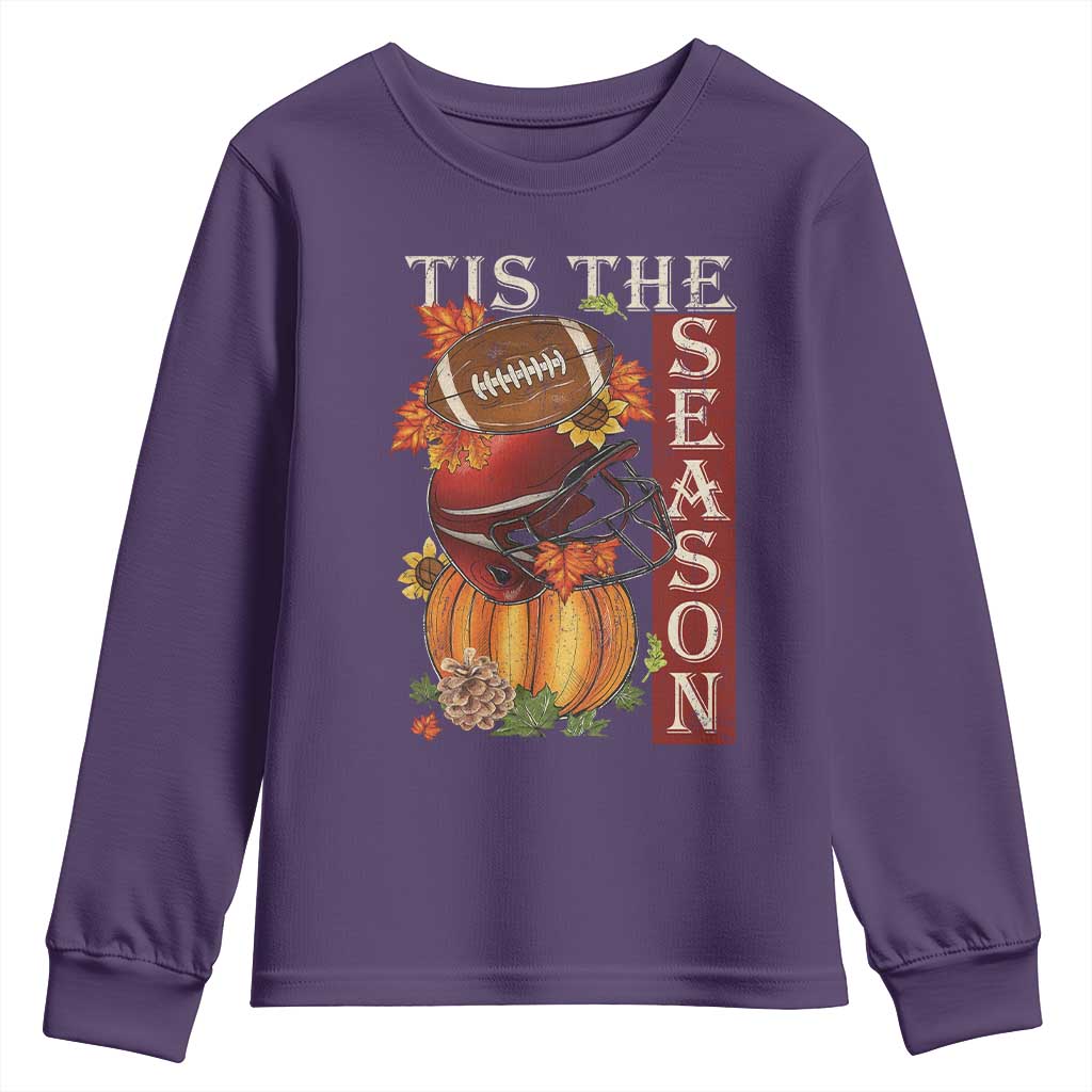Thanksgiving Tis The Season Youth Sweatshirt American Football Pumpkin Fall Season TS11 Purple Print Your Wear