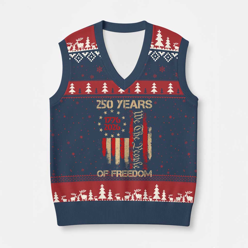 250 Years Of Freedom V-Neck Knit Sweater Vest 250th America Anniversary Independence Day TS11 Navy Red Print Your Wear