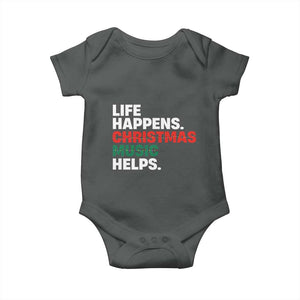 Funny Life Happens Christmas Music Helps Baby Onesie Xmas Songs Holiday Season TS11 Dark Heather Print Your Wear