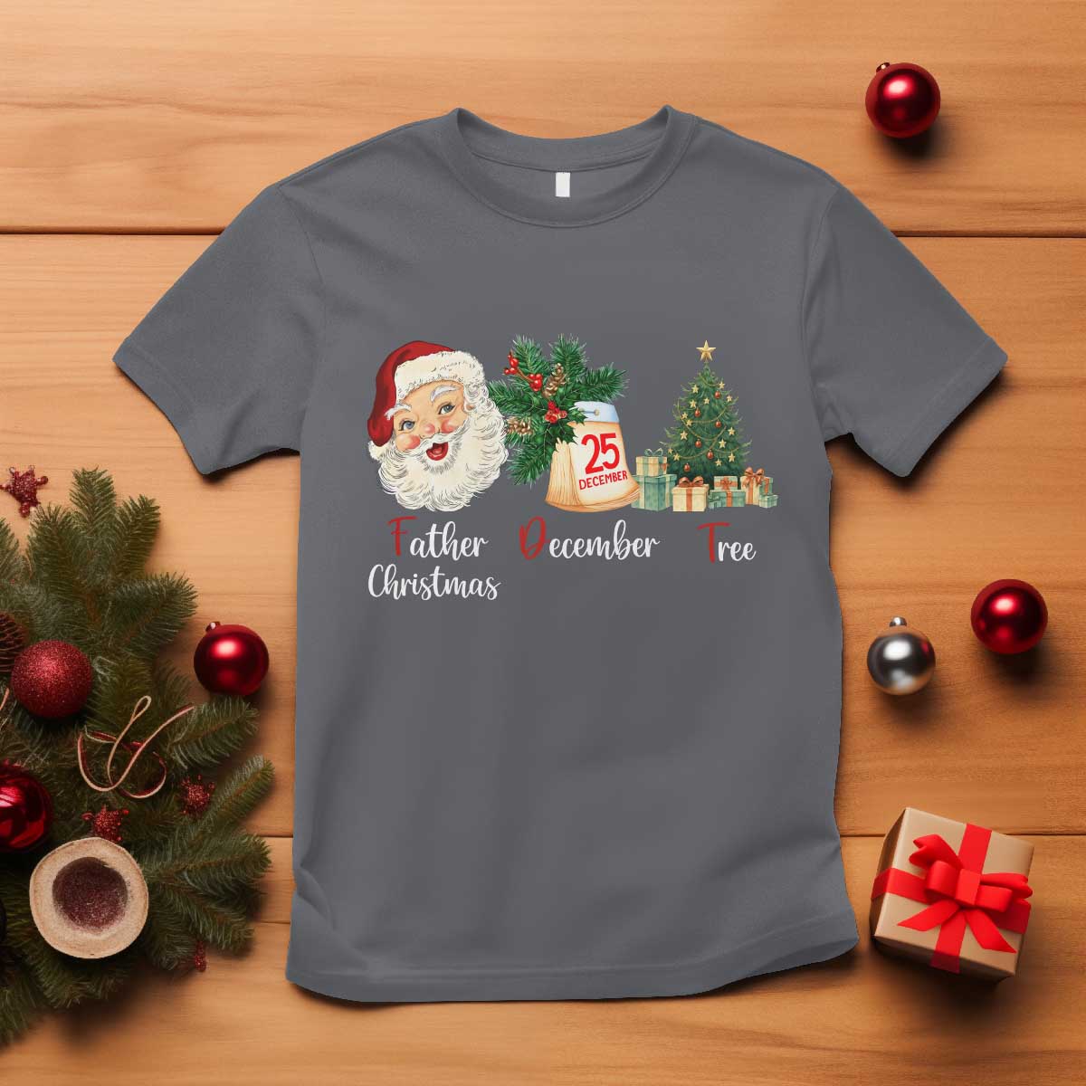 Funny Political Christmas T Shirt Father Christmas December Tree TS11 Charcoal Print Your Wear