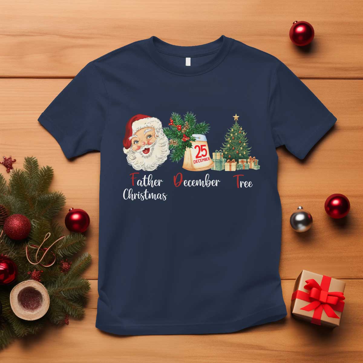 Funny Political Christmas T Shirt Father Christmas December Tree TS11 Navy Print Your Wear