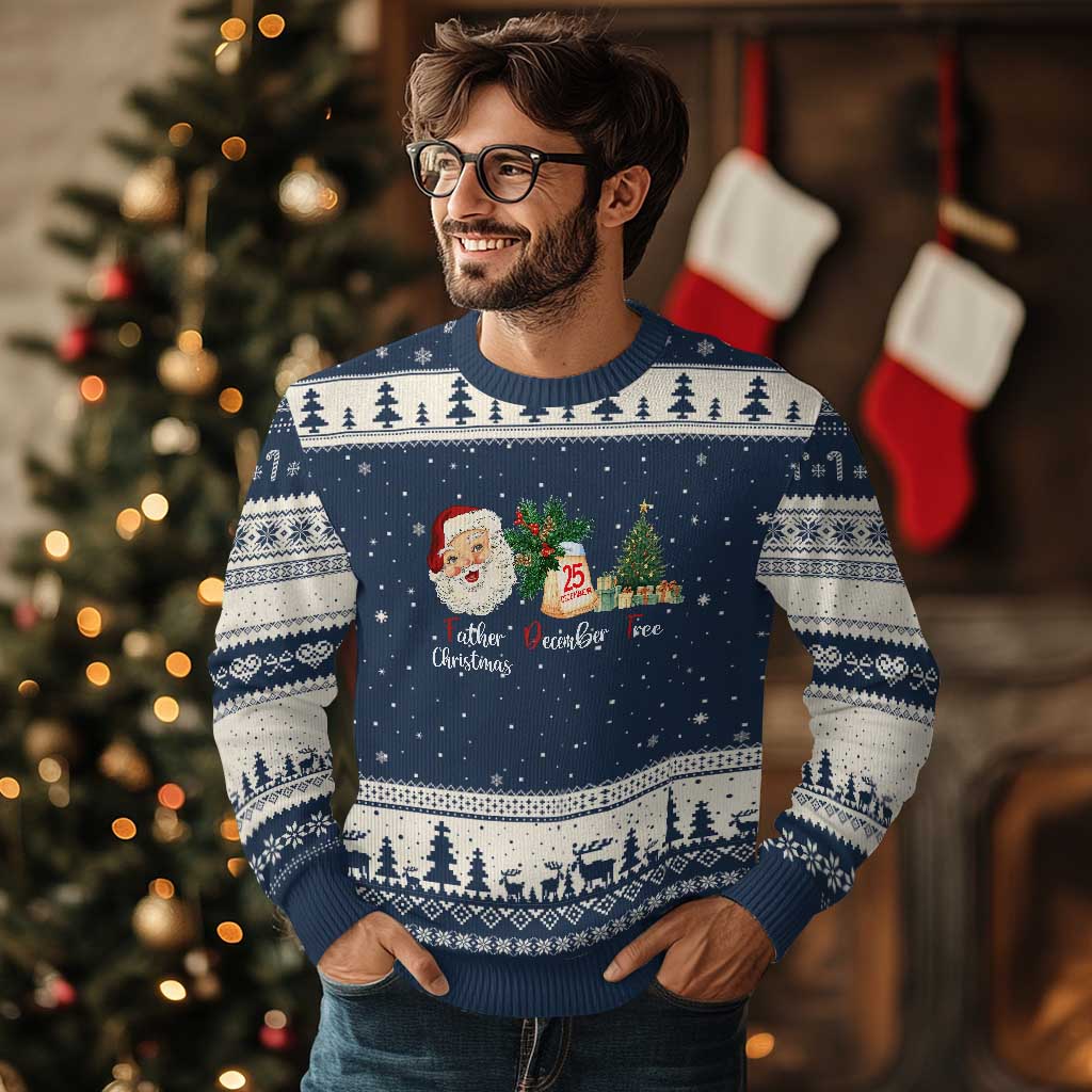 Funny Political Christmas Ugly Christmas Sweater Father Christmas December Tree TS11 Navy Beige Print Your Wear
