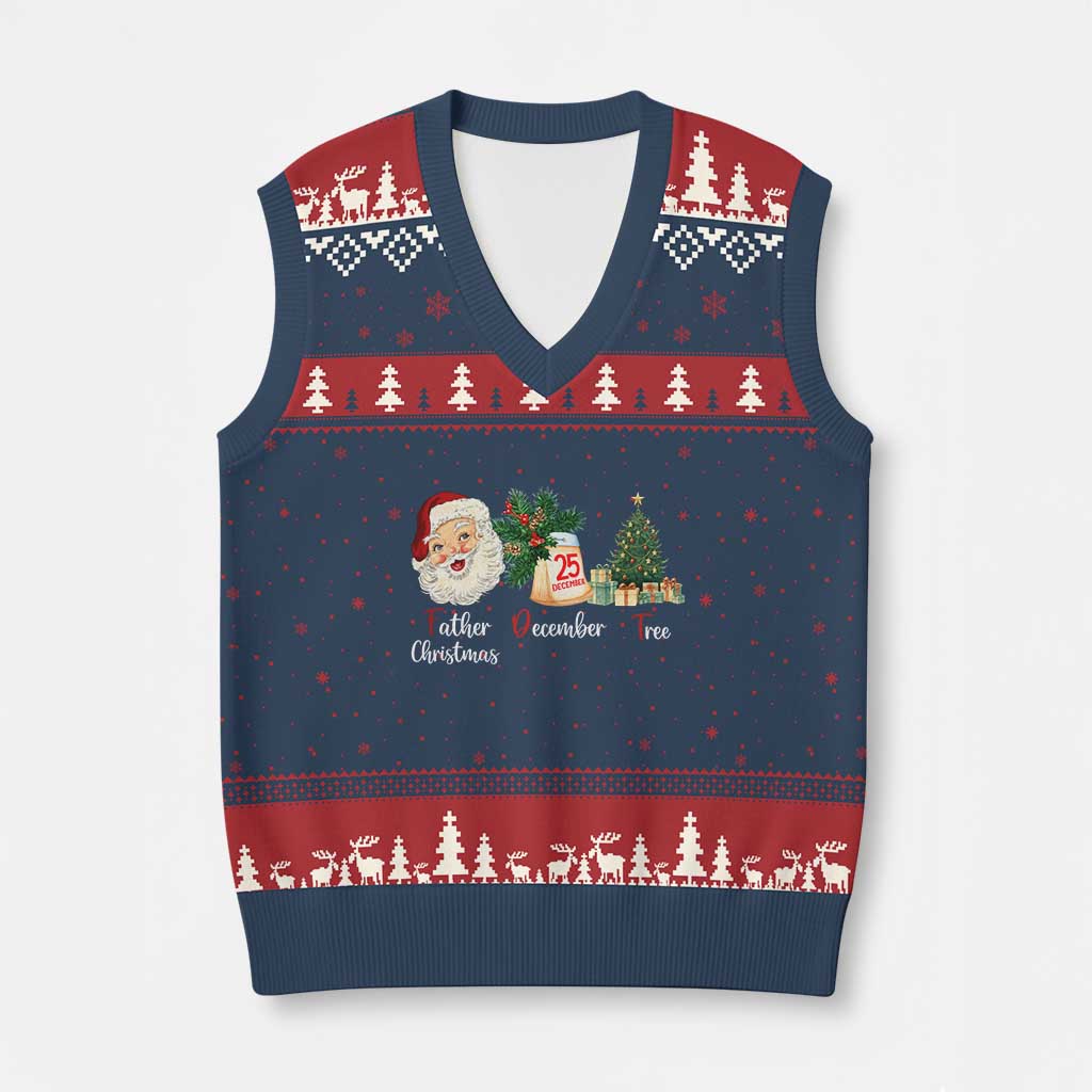 Funny Political Christmas V-Neck Knit Sweater Vest Father Christmas December Tree TS11 Navy Red Print Your Wear
