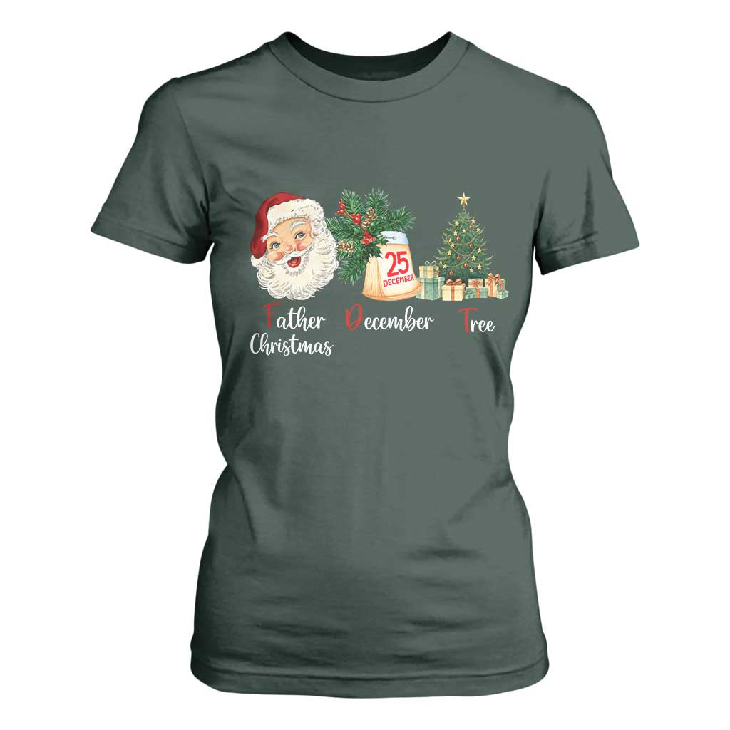 Funny Political Christmas T Shirt For Women Father Christmas December Tree TS11 Dark Forest Green Print Your Wear