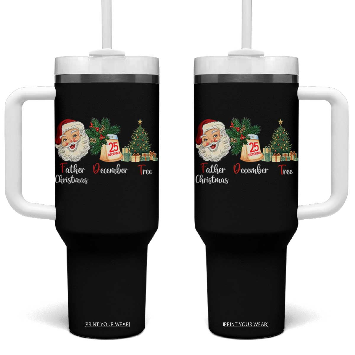 Funny Political Christmas Tumbler With Handle Father Christmas December Tree TS11 One Size: 40 oz Black Print Your Wear