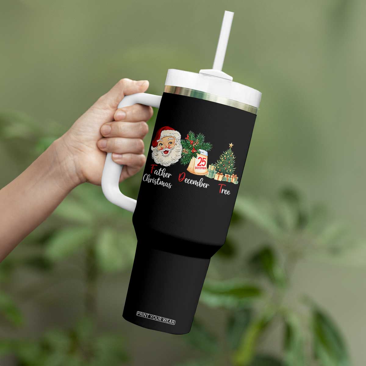 Funny Political Christmas Tumbler With Handle Father Christmas December Tree TS11 Print Your Wear