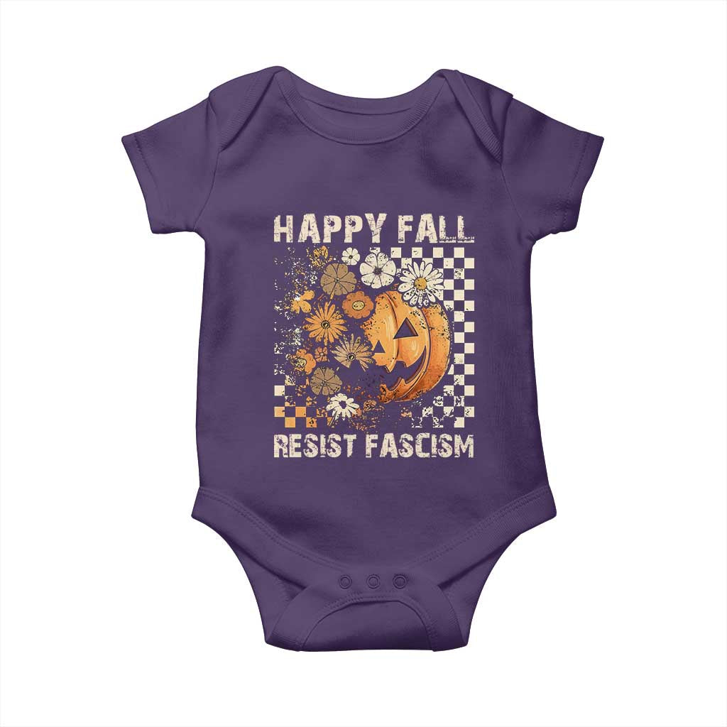 Happy Fall Resist Fascism Baby Onesie Halloween Fall Pumpkin TS11 Purple Print Your Wear