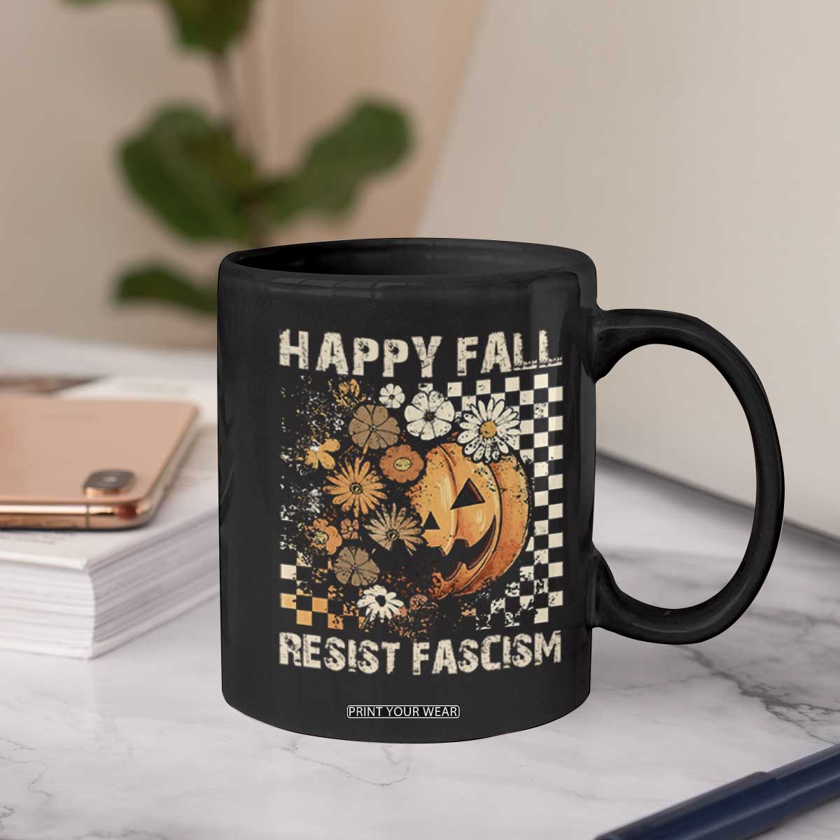 Happy Fall Resist Fascism Coffee Mug Halloween Fall Pumpkin TS11 Print Your Wear