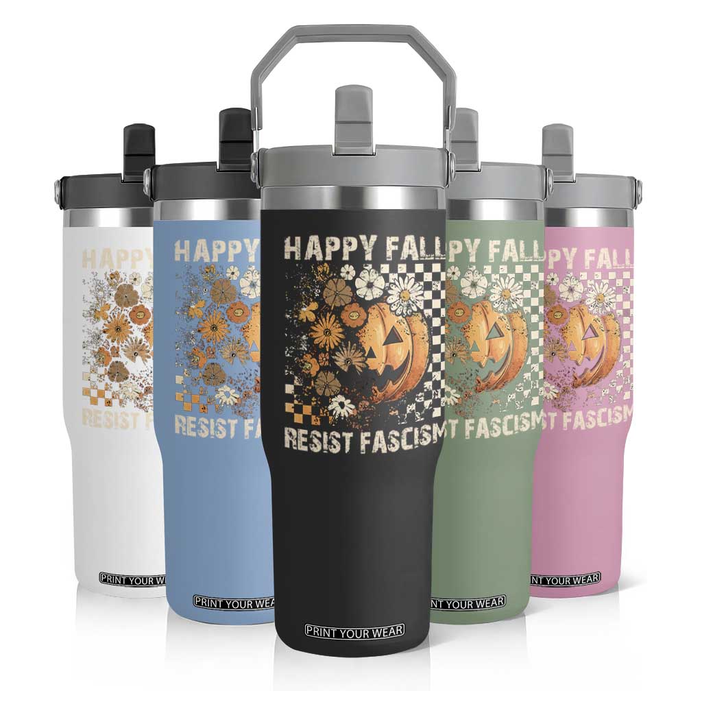 Happy Fall Resist Fascism Flip Straw Tumbler Halloween Fall Pumpkin TS11 Print Your Wear