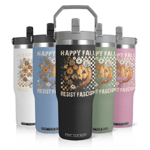 Happy Fall Resist Fascism Flip Straw Tumbler Halloween Fall Pumpkin TS11 Print Your Wear
