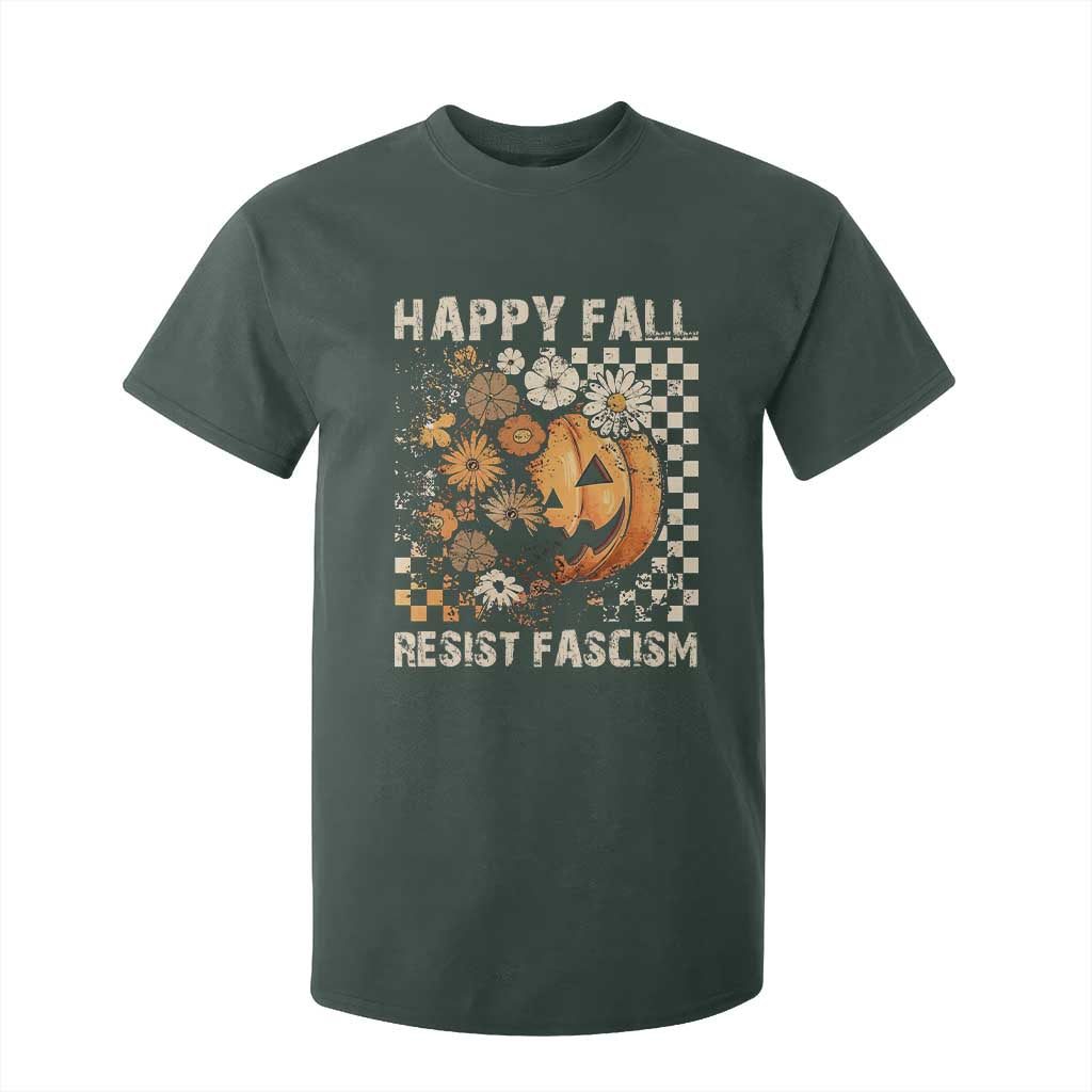 Happy Fall Resist Fascism T Shirt For Kid Halloween Fall Pumpkin TS11 Dark Forest Green Print Your Wear