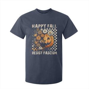 Happy Fall Resist Fascism T Shirt For Kid Halloween Fall Pumpkin TS11 Navy Print Your Wear
