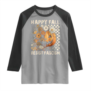 Happy Fall Resist Fascism Raglan Shirt Halloween Fall Pumpkin TS11 Sport Gray Black Print Your Wear