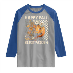 Happy Fall Resist Fascism Raglan Shirt Halloween Fall Pumpkin TS11 Sport Gray Royal Print Your Wear