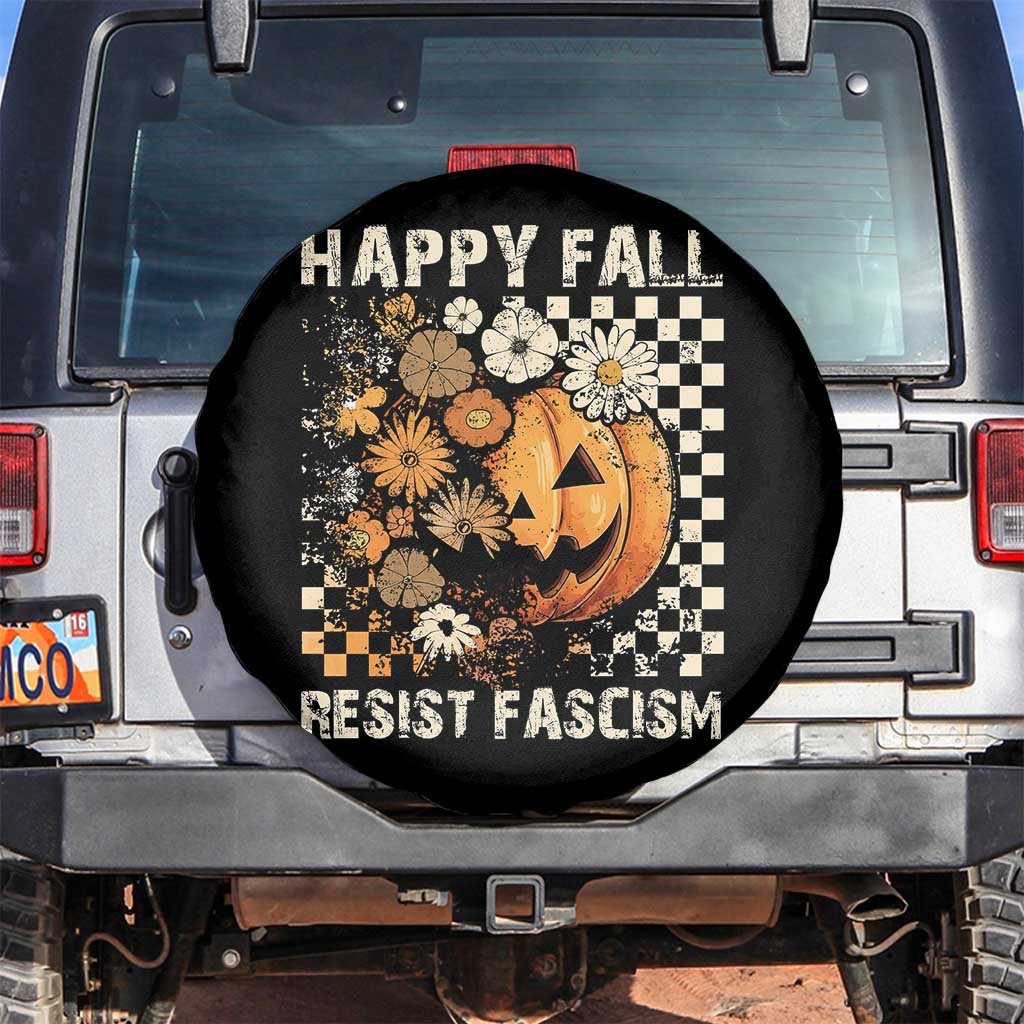 Happy Fall Resist Fascism Spare Tire Cover Halloween Fall Pumpkin TS11 No hole Black Print Your Wear