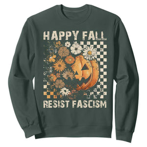 Happy Fall Resist Fascism Sweatshirt Halloween Fall Pumpkin TS11 Dark Forest Green Print Your Wear