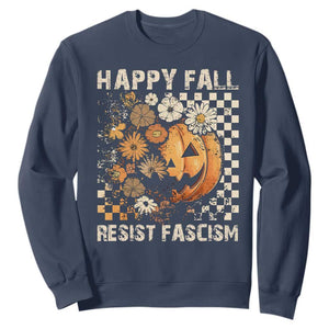 Happy Fall Resist Fascism Sweatshirt Halloween Fall Pumpkin TS11 Navy Print Your Wear