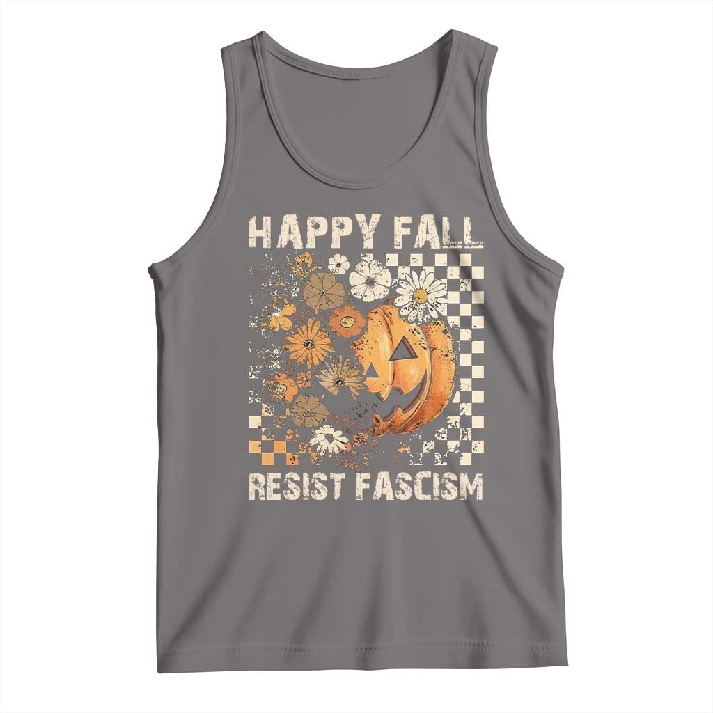 Happy Fall Resist Fascism Tank Top Halloween Fall Pumpkin TS11 Deep Heather Print Your Wear