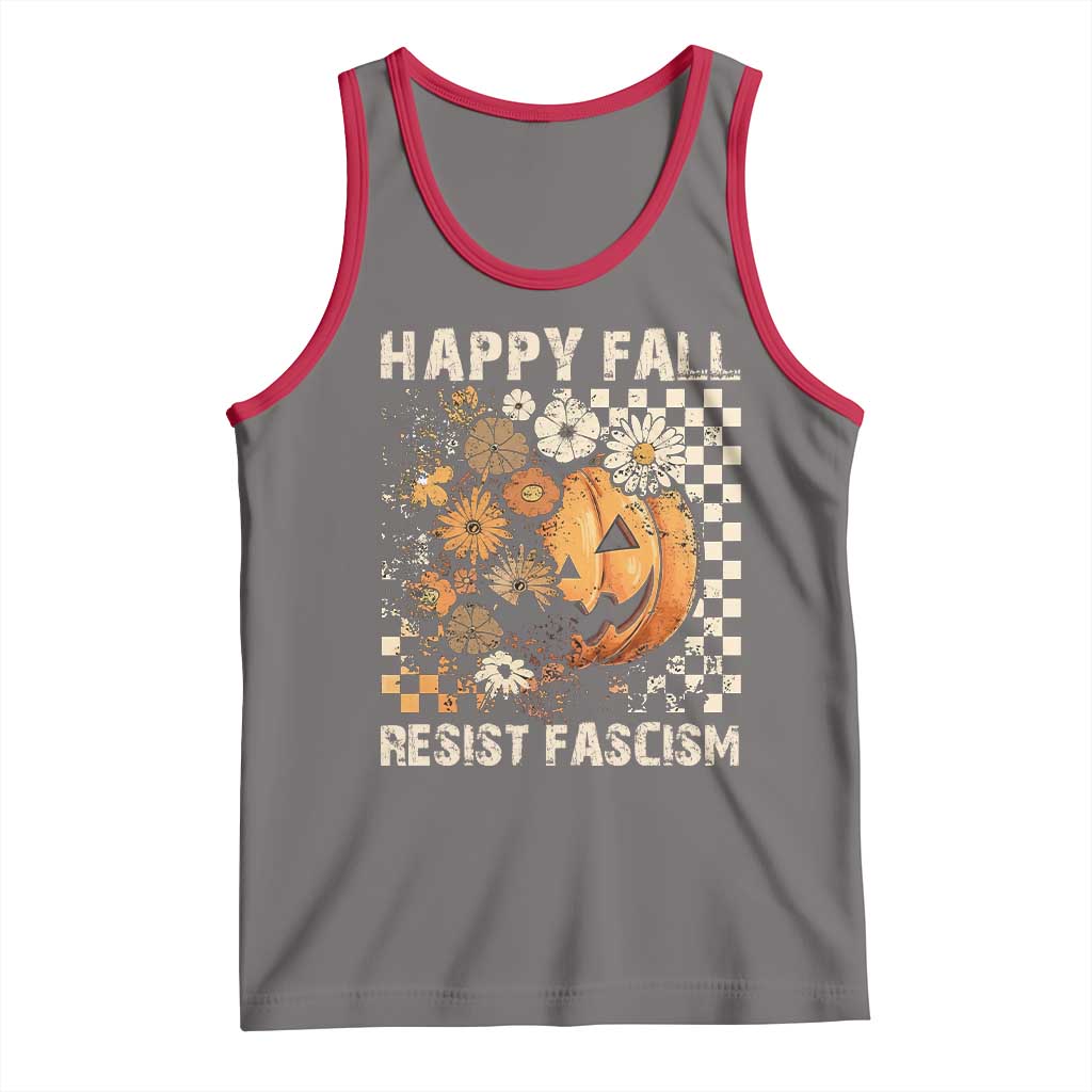 Happy Fall Resist Fascism Tank Top Halloween Fall Pumpkin TS11 Deep Heather Red Print Your Wear