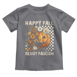 Happy Fall Resist Fascism Toddler T Shirt Halloween Fall Pumpkin TS11 Charcoal Print Your Wear
