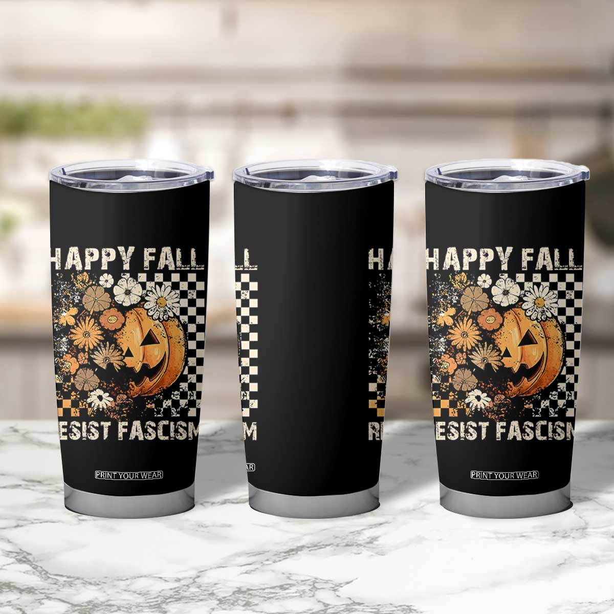 Happy Fall Resist Fascism Tumbler Cup Halloween Fall Pumpkin TS11 Print Your Wear