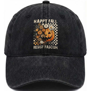 Happy Fall Resist Fascism Washed Cotton Baseball Cap Halloween Fall Pumpkin TS11 Print Your Wear