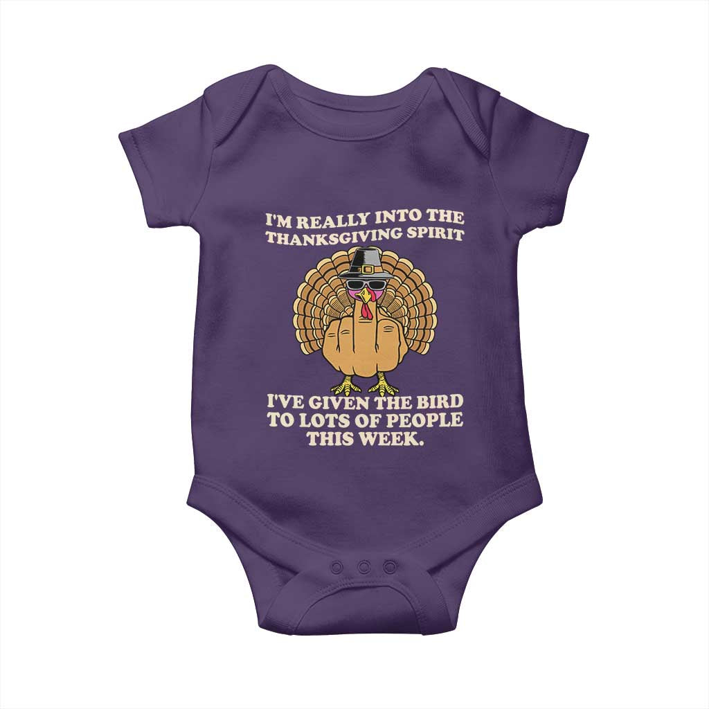 Funny Thanksgiving Turkey Baby Onesie I Am Really Into The Thanksgiving Spirit I Have Given The Bird TS11 Purple Print Your Wear