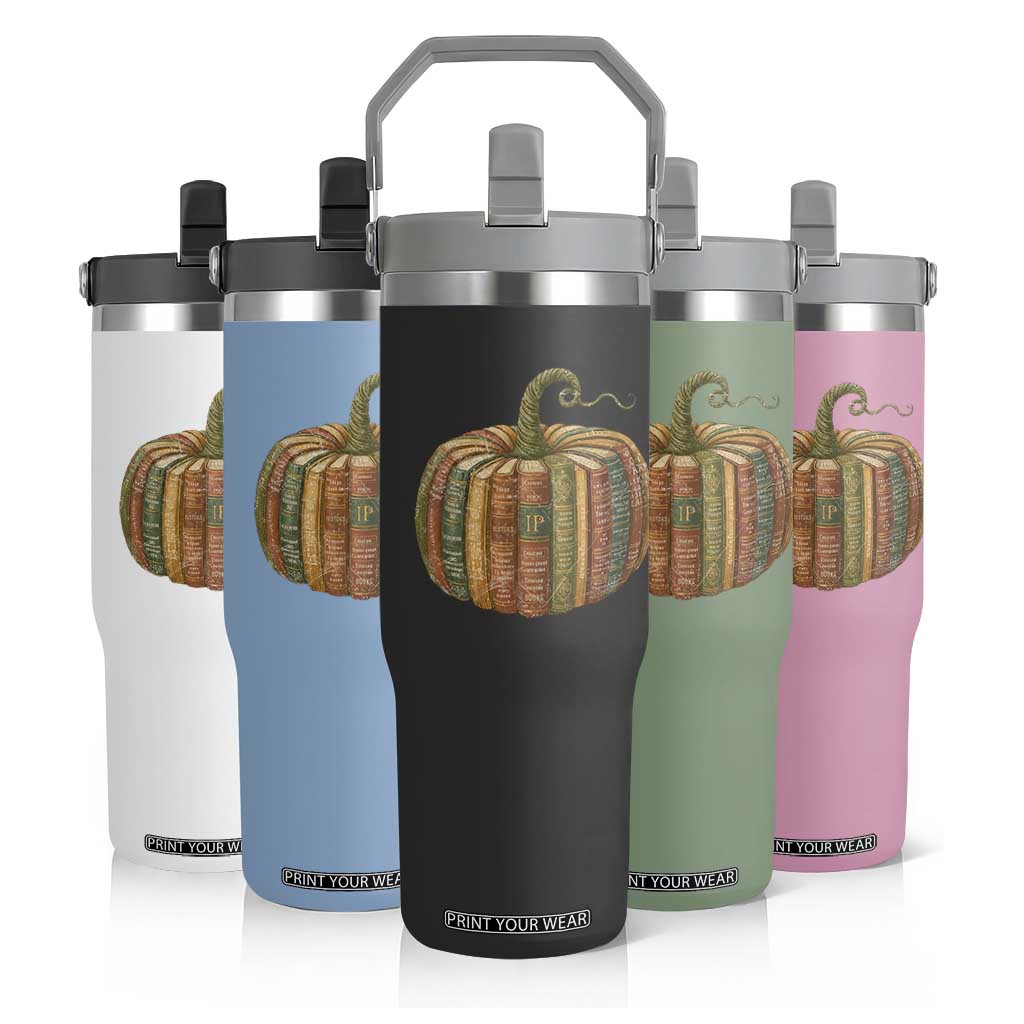 Book Pumpkin Autumn Fall Librarians Bookworm Teacher Flip Straw Tumbler TS11 Print Your Wear