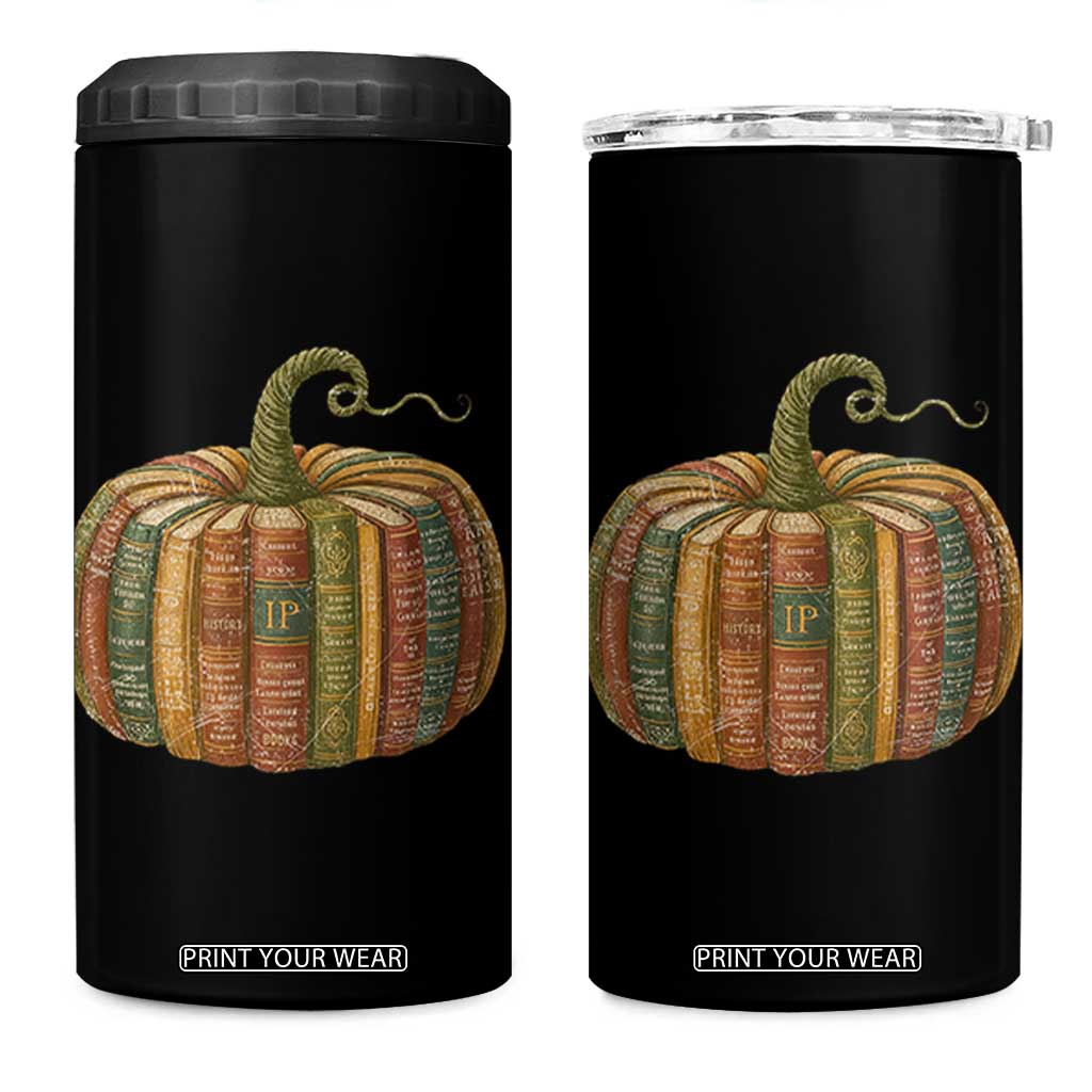 Book Pumpkin Autumn Fall Librarians Bookworm Teacher 4 in 1 Can Cooler Tumbler TS11 One Size: 16 oz Black Print Your Wear