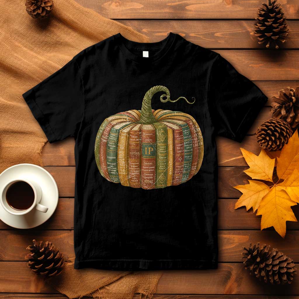 Book Pumpkin Autumn Fall Librarians Bookworm Teacher T Shirt TS11 Black Print Your Wear