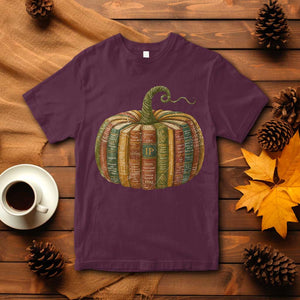 Book Pumpkin Autumn Fall Librarians Bookworm Teacher T Shirt TS11 Maroon Print Your Wear