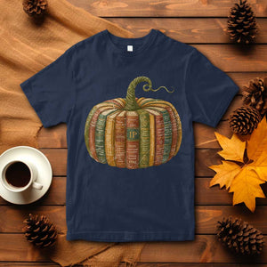 Book Pumpkin Autumn Fall Librarians Bookworm Teacher T Shirt TS11 Navy Print Your Wear