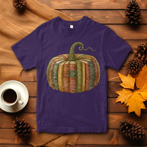 Book Pumpkin Autumn Fall Librarians Bookworm Teacher T Shirt TS11 Purple Print Your Wear
