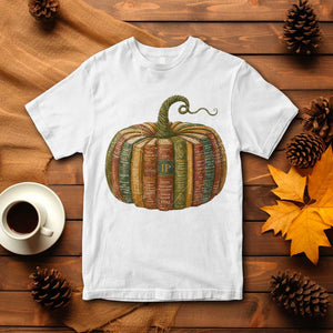 Book Pumpkin Autumn Fall Librarians Bookworm Teacher T Shirt TS11 White Print Your Wear