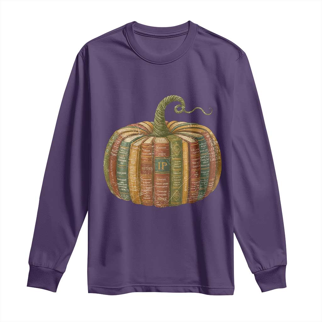 Book Pumpkin Autumn Fall Librarians Bookworm Teacher Long Sleeve Shirt TS11 Purple Print Your Wear