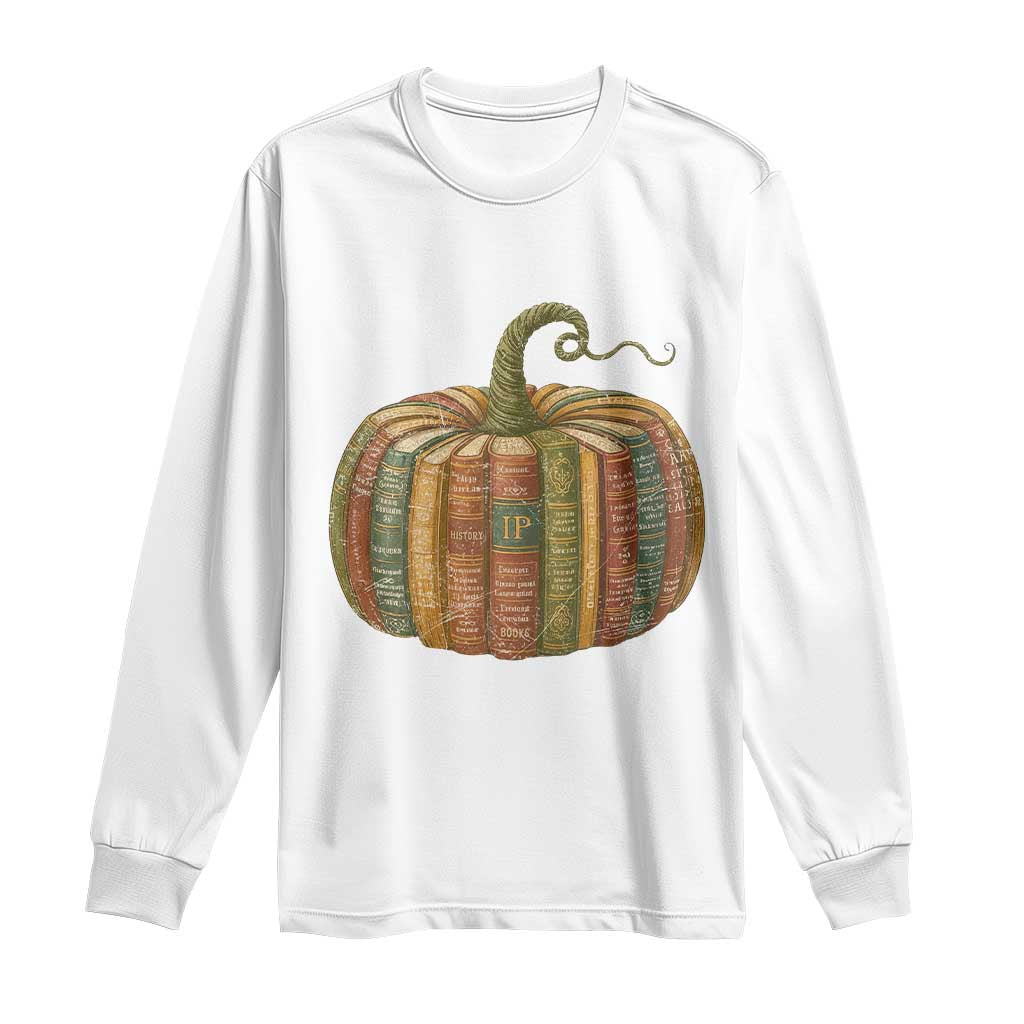 Book Pumpkin Autumn Fall Librarians Bookworm Teacher Long Sleeve Shirt TS11 White Print Your Wear